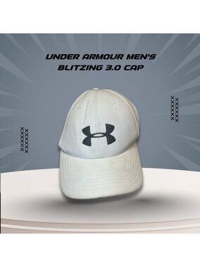 Under Armour Mens Blitzing 3.0 Cap L/XL White Black Logo Breathable Stretch Fit